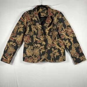 Vtg 90s Y2K ELCC Tapestry Brocade Floral Jacket Blazer Coat L Baroque Indie Twee